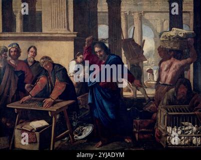 Aniello Falcone / 'espulsione dei Moneychangers dal Tempio', 1630-1640, Scuola Italiana, olio su tela, 101 cm x 114 cm, P00094. MUSEO: MUSEO DEL PRADO, MADRID, SPAGNA. GESÙ. Foto Stock
