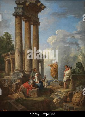 Giovanni Paolo panini / 'San Paolo profetizzare tra le rovine', ca. 1735, Scuola Italiana, olio su tela, 63 cm x 48 cm, P00275. MUSEO: MUSEO DEL PRADO, MADRID, SPAGNA. Foto Stock