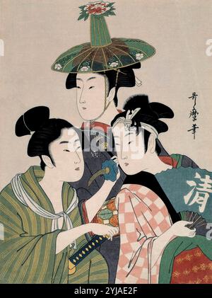 Kitagawa Utamaro (copia) / 'Tôjin, shishi, sumô (Tres damas: Coreana, León chino y sumo)', 1793; 20th Century, Japanese School, Paper, 290 mm x 220 mm, G05672. MUSEO: MUSEO DEL PRADO, MADRID, SPAGNA. Foto Stock