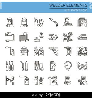 Set di elementi per saldatrici sottili in bianco e nero Illustrazione Vettoriale