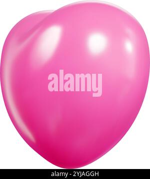 Palloncino cardiaco 3D rosa con superficie lucida e gradiente morbido. Vettore cartoon realistico Illustrazione Vettoriale