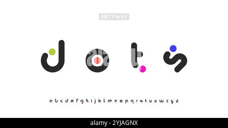 Alfabeto arrotondato, lettere a punti colorate, carattere giocoso per un logo moderno e luminoso, titolo enfatizzato, tipografia contemporanea, design tipografico moderno Illustrazione Vettoriale