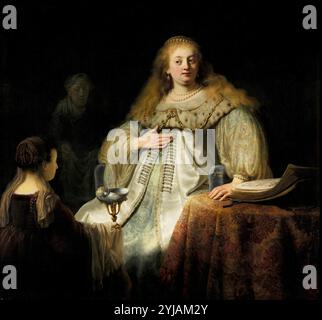 Rembrandt Harmensz van Rijn / 'Judith at the Banquet of Holofernes', 1634, scuola olandese, olio su tela, 143 cm x 154,7 cm x 2,5 cm, P02132. MUSEO: MUSEO DEL PRADO, MADRID, SPAGNA. JUDITH. Foto Stock