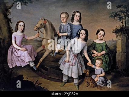 José Roldán y Martínez / "Retrato de la familia Lara", 1832, Scuola spagnola, olio su tela, 175,5 cm x 247,5 cm, P07722. MUSEO: MUSEO DEL PRADO, MADRID, SPAGNA. Foto Stock