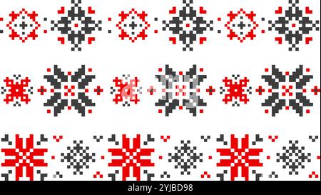 Ornamento tradizionale ucraino. Montatura con bordo a cuciture incrociate e motivo floreale vintage con stampa camicia bucovina cossacks. Gruppo vettoriale Illustrazione Vettoriale