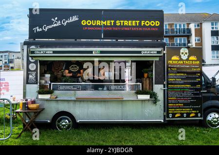 Lo Street food messicano Gourmet Griddle al festival Cornwall Street Food di Newquay in Cornovaglia nel Regno Unito. Foto Stock