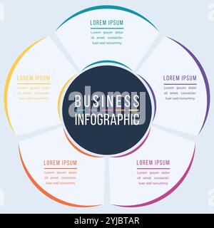 Circle Infographic design 5 passaggi, oggetti, elementi o opzioni modello di informazioni aziendali Illustrazione Vettoriale