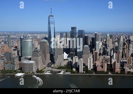 Veduta aerea del One World Trade Center e di Lower Manhattan Foto Stock
