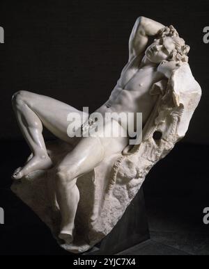 Statua greca in marmo 220 a.C. di satiro dormiente chiamata Barberini Faun. Museo: National Glypothek, MONACO, GERMANIA. Foto Stock