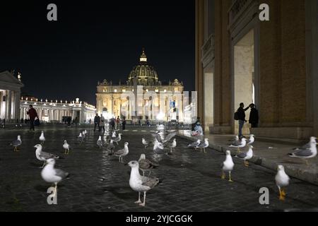 Città del Vaticano - 4 novembre 2024: Basilica di San Pietro in Piazza San Pietro in Vaticano di notte. Foto Stock