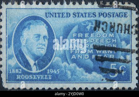 Franklin Delano Roosevelt (1882-1945) è stato il 32° presidente degli Stati Uniti d'America (1933-1945) ed è uno dei presidenti più famosi del paese. Porta Foto Stock