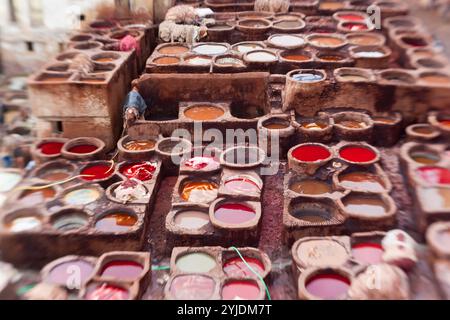 La conceria di Fez Marocco Foto Stock