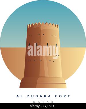 Storico forte al Zubara nell'antica città di Zubarah - illustrazione di scorta come file EPS 10 Illustrazione Vettoriale