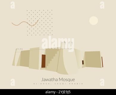 Antica e storica moschea Jawatha inal-Ahsa, provincia orientale, Arabia Saudita - illustrazione delle scorte come file EPS 10 Illustrazione Vettoriale