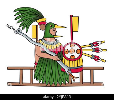 Huitzilopochtli, il dio azteco del sole e della guerra. Divinità solare e bellica del sacrificio nella religione azteca, e anche il dio patrono degli Aztechi. Foto Stock