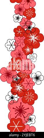 Motivo verticale senza cuciture Sakura Blossom. Divisori per fiori di ciliegio, cornice decorativa primavera sakura Blossom illustrazione vettoriale piatta. Fl. Giapponese Illustrazione Vettoriale