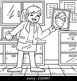 Cardiologa donna Dottore Image Heart Coloring Illustrazione Vettoriale