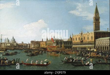 Titolo: Il Bucintoro artista: Canaletto (Giovanni Antonio Canal) anno: CA. 1745 - 1750 Medio: Olio su tela dimensioni: 57 x 93 cm ubicazione: Colección Thyssen-Bornemisza, deposito presso il Museu Nacional d'Art de Catalunya (MNAC) Foto Stock