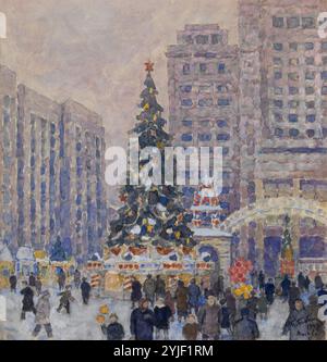 Albero di Natale in Piazza Manezhnaya a Mosca. Museo: COLLEZIONE PRIVATA. Autore: Mikhail Pavlovich Bobyshov. Copyright: Questa opera non è di dominio pubblico. È responsabilità dell'utente ottenere tutte le autorizzazioni di terze parti necessarie dal gestore del copyright nel proprio paese prima della pubblicazione. Foto Stock