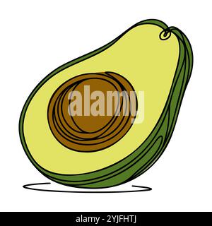 Una linea continua raffigurante un avocado isolato su sfondo bianco. Line art di un avocado. Illustrazione Vettoriale