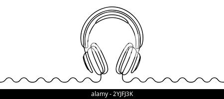 Cuffie con disegno continuo su una linea. Illustrazione grafica a linea singola dell'auricolare Illustrazione Vettoriale