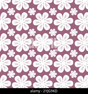 Motivo floreale senza cuciture con graziosi fiori bianchi su sfondo viola. Illustrazione Vettoriale