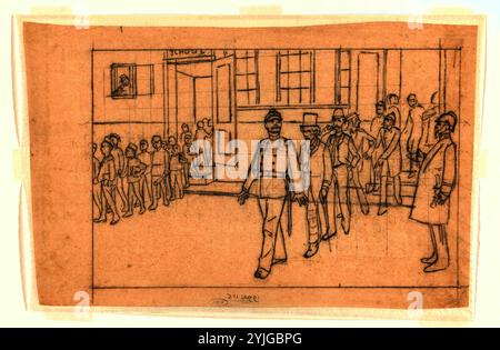 Design per illustrazione in De Amsterdammer: entrambi i ragazzi e gli adulti provengono da una scuola (26 luglio 1896). Relatore per parere: Johan Braakensiek. Dating: 1896 - prima del 26-LUG-1896. Misurazioni: h 290 mm × W 460 mm. Museo: Rijksmuseum Amsterdam. Foto Stock