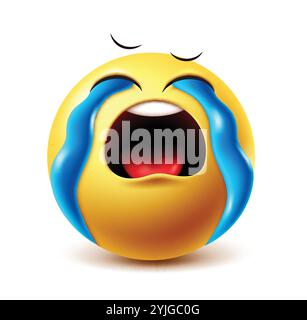 Carattere vettoriale emoji SOB. Emoticon clip art piangente con lacrime agli occhi, piangere e espressioni facciali dolorose isolate su sfondo bianco. Vettore Illustrazione Vettoriale