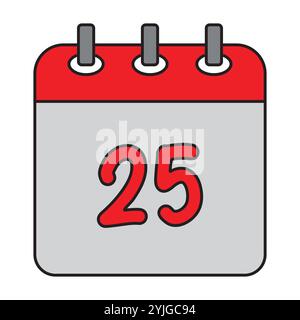 Un'icona di un calendario con il 25 dicembre evidenziato, che simboleggia il giorno di Natale. Perfetto per conto alla rovescia, materiali promozionali o festività Illustrazione Vettoriale