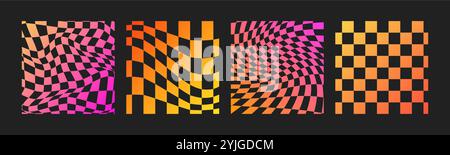Scacchiera psichedelica. Sfondo Gradient Neon Groovy. Sfondo quadrato hippie. Estetica Y2K. Illustrazione vettoriale funky retrò. Modello alla moda Illustrazione Vettoriale