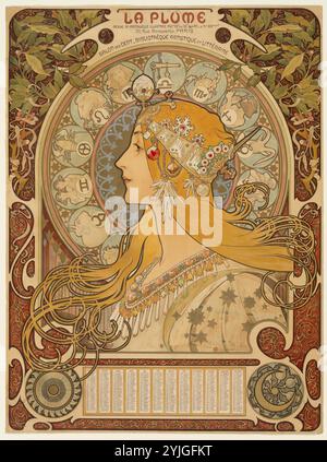 Zodiaque ("la Plume"). Alphonse Marie Mucha; ceco, 1860-1939. Data: 1896-1897. Dimensioni: 630 x 470 mm. Litografia a colori da più pietre su carta a tessitura marrone. Origine: Repubblica ceca. Museo: Chicago Art Institute, FLORENCIA, USA. Foto Stock