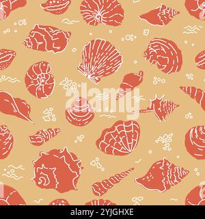 Sfondo arancione Seashells Seasseamless Pattern Illustrazione Vettoriale