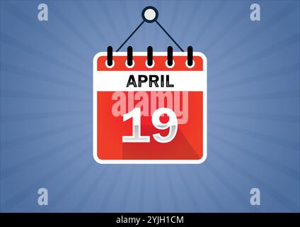 19 aprile, cartellino del calendario. diciannove giorni del mese, illustrazione moderna. Stile piatto Illustrazione Vettoriale