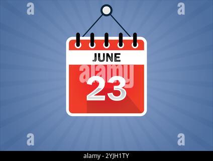 23 giugno, cartellino del calendario. 23 giorni del mese, illustrazione moderna. Stile piatto Illustrazione Vettoriale