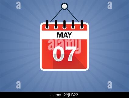 07 maggio, cartellino del calendario. sette giorni del mese, illustrazione moderna. Stile piatto Illustrazione Vettoriale