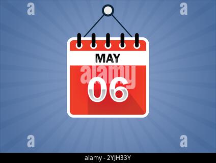 6 maggio, cartellino del calendario. 6° giorno del mese, illustrazione moderna. Stile piatto Illustrazione Vettoriale