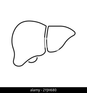 Icona della linea del fegato. Anatomia del simbolo contorno organo interno umano. Segnale sistema epatico. Tratto modificabile. Illustrazione del vettore isolato Illustrazione Vettoriale
