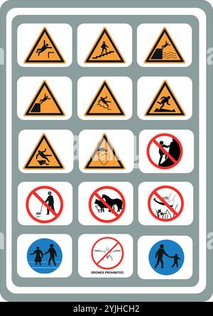 Serie di segnali di pericolo e divieto in Irlanda Illustrazione Vettoriale
