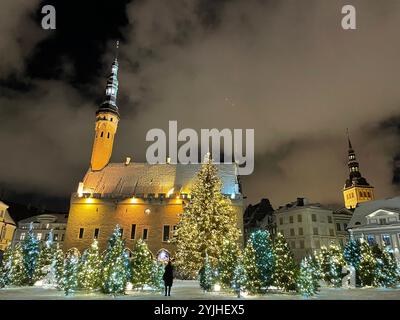 Natale a Tallinn Raekojaplats Foto Stock