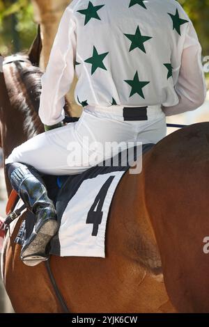 Corse di cavalli e fantini. Purosangue nell'ippodromo. Derby Foto Stock