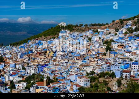 Vista panoramica di Blue City, Chefchaouen, Marocco, Africa. Foto Stock