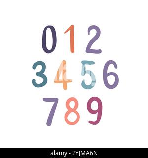 Numbers pacchetto grafico vettoriale, Numbers Clipart da 0 a 9 set, Colorful Numbers Vector Design, Nursery Numbers decor Illustrazione Vettoriale