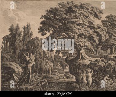 Carl Wilhelm Kolbe, tedesco, 1759 - 1835, Arcadian Landscape with a Satyr Family, 1759-1835, incisione su carta tessuta, foglio: 28,1 x 35,9 cm (11 1, 16 x 14 1, 8 pollici) (Ritagliato in base al contrassegno della piastra), Martens 1976, n.. 187, Stato i, II Foto Stock