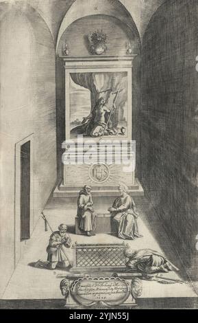 Interno della Cappella di Maria Maddalena (interno della cappella della Maddalena), 1612, titolo volume, Descrizione del Sacro Monte della Vernia, incisione, libro: 43,3 x 30 x 1,8 cm (17 1, 16 x 11 13, 16 x 11, 16 x 11, 16 pollici), Illo. Bartsch 1983. N. 130-136, Jacopo Ligozzi (designer) Italian, 1547 - 1627, Domenico Falcini (incisore) Italian, nato intorno al 1570, italiano XVI, XVII secolo (incisore), Lino Moroni (autore) Italian Foto Stock