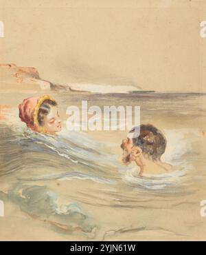 Bagnanti maschili e femminili, acquerello e gouache su grafite su carta beige, foglio: 17,8 x 16,1 cm (7 x 6 5/16 poll.), Alfred Grévin (artista) francese, 1827 - 1892 Foto Stock