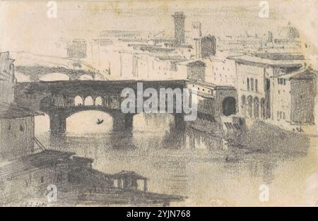 John Singer Sargent American, 1856 - 1925, Ponte Vecchio, Firenze [recto], 1870-1872, grafite su carta tessuta, foglio: 9,53 x 14,61 cm (3 3, 4 x 5 3, 4 pollici Foto Stock