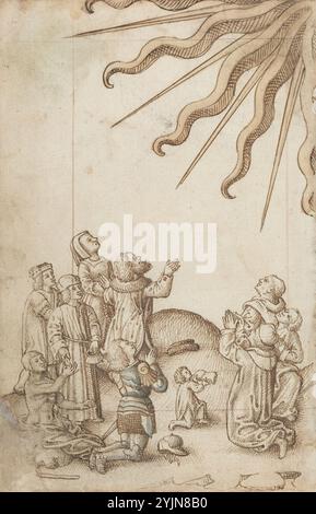 Francese inizio XVI secolo, Turn Your Body as you Worship' [fol. 37 verso], c. 1512, 1515, Speculum principis (specchio per principi), penna e inchiostro marrone con acquerello su carta posata, totale: 16,4 x 10,7 cm (6 7, 16 x 4 3, 16 pollici Foto Stock