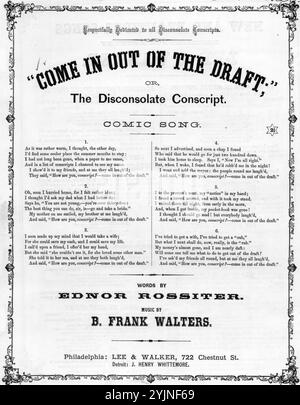 Vieni fuori dalla bozza, o come stai coscrivendo?, Walters, B. Frank (compositore), Rossiter, Ednor (paroliere), Lee & Walker, Philadelphia, 1863., Stati Uniti, storia, Civil War, 1861-1865, canzoni e musica, redattori, Stati Uniti, canzoni e musica, canzoni con pianoforte, Stati Uniti. Esercito, reclutamento, arruolamento, ecc., canzoni e musica, canzoni popolari del giorno, canzoni e musica, guerra e conflitto, guerra civile e ricostruzione (1861-1877), musica associata al lato dell'Unione, spartiti Foto Stock