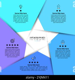 Modello infografico con icone e 5 opzioni o passaggi. Classificazione a stelle. Può essere utilizzato per layout del flusso di lavoro, diagrammi, banner, webdesign. Illustrazione vettoriale Illustrazione Vettoriale