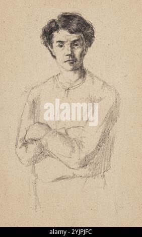 Schjerfbeck, Helene, libro per schizzi, 1876, disegno, 9,2 cm x 13,7 cm, parte: giovane uomo, tempismo:, Helena Sofia Helene Schjerfbeck 1862 – 1946, pittrice modernista finlandese, nota per le sue opere realistiche, autoritratti, paesaggi e nature morte, finlandia Foto Stock